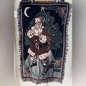 Vintage Heavy Knit Green Browns Santa 🎅Christmas Wall Hanging & Throw 29"x47"